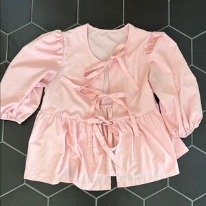 SHEIN Light Pink Tie-Back Peplum Top